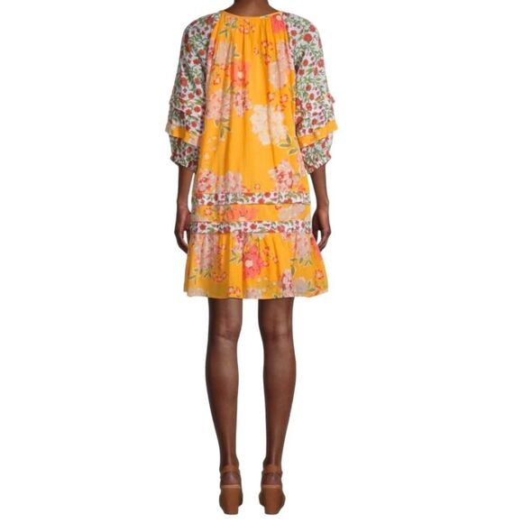 Roller Rabbit Mini Dress Shift Puff Sleeve Floral BOHO Hippie Cottagecore Small - Picture 3 of 16